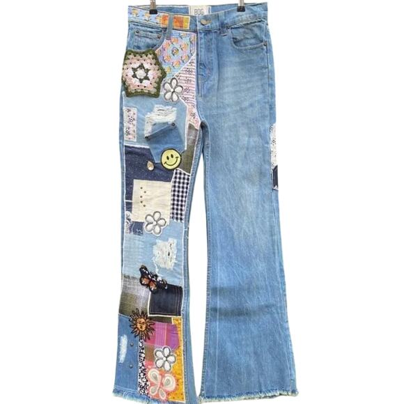 BDG Urban Outfitters High Waist Flare Jeans Patch Crochet, Size 30, New with Tag - Picture 15 of 16